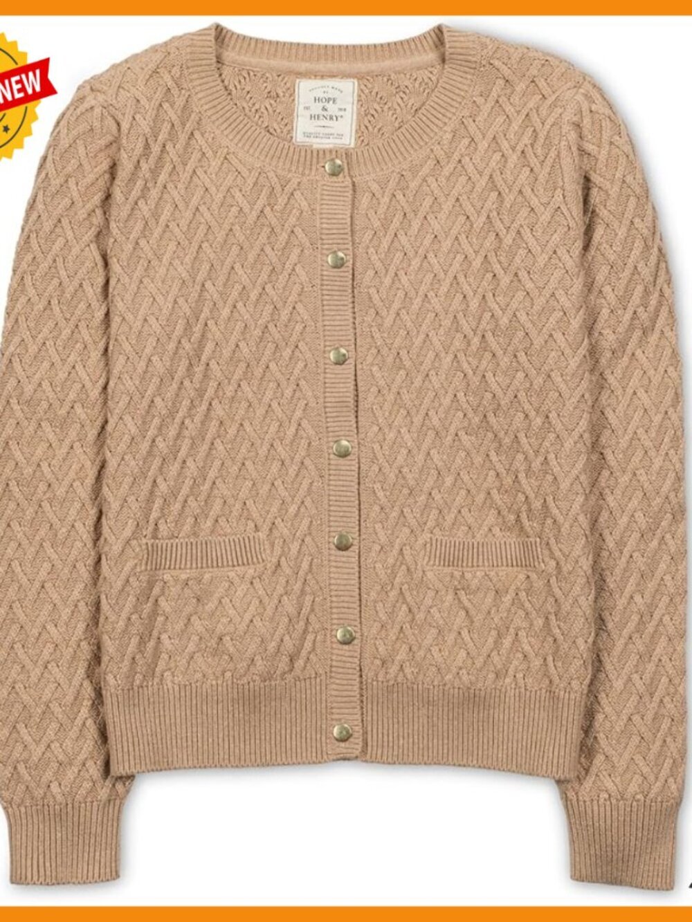 Organic Cotton Mock Neck Breton Sweater Cardigan with Puffed Sleeves